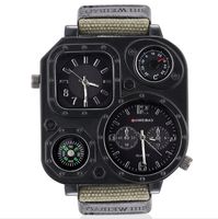 Wholesale GMT Dual Time Military Mens Watch Stainless Steel Case Back Outdoor Quartz Watches Canvas Band Compass mm Large Square Dial Masculine Wristwatches