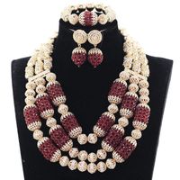 Wholesale Earrings Necklace Fabulous Burgundy Wine Nigerian Wedding Crystal Jewelry Sets Women Costume Bride Gold Statement Set ABH563