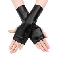 Wholesale Five Fingers Gloves Men Women Hip Hop Dance Gothic Punk PU Mittens Halloween Dress Up Black Leather