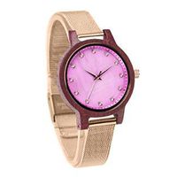 Wholesale Wristwatches Drop Custom Logo Women Japan Movement Pearl Diamond Dial Purple Heart Wooden Quartz Watch With Goldrose Band