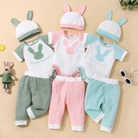 Wholesale kids Clothing Sets Girls boys Easter outfits infant rabbit print Romper Tops pants bunny ears hats set summer fashion Boutique baby clothes Z5697