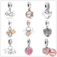 Wholesale Sparkling Infinity Heart Forever Sisters Mom Letter Dangle Charm Bead Fit Original Pandora Bracelet Silver Jewelry For Women