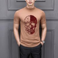 Wholesale Men s T Shirts Youth Fashion Knitted Soft T Shirt Cashmere Tops Customized Rhinestone Style Skull Sweater