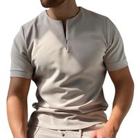 Wholesale Men s T Shirts Hirigin Men Casual Short Sleeve T shirt Spring Summer Solid Color Quarter Zip Round Collar Pullover Plus Size M XXXL