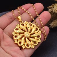 Wholesale Chains Gold Color Africa Birthday Party Dubai Good Luck Necklace Pendant Heart Chain Necklaces Wife Jewelry For Women Men