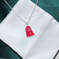 Wholesale 925 silver ghost Necklace hip hop drop glue enamel elf pendant pink clavicle chain Fine Jewellery for sale deal RXPB