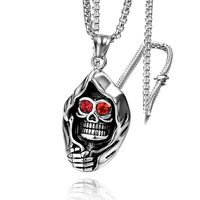 Wholesale Cool Hip Hop Man Jewelry Red Gemstone Eye Death Skull Pendant Necklace for Sale Antique gold Silver Plated