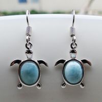 Wholesale 100 Sterling Silver Jewelry Natural Larimar Earrings Cute Sea Turtle Dangle Earrings Fine Jewelry for Women s Earring