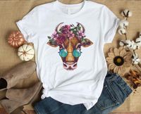 Wholesale floral cow flower Print Women tshirt Cotton Casual Funny t shirt Gift For Lady Yong Girl Top Tee PM s3QH