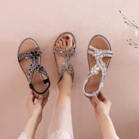 Wholesale Sandals Women s Flat Shoes Summer Luxury Designer Rhinestone Elegant Glitter Beach Silver Gold Ladies Large Size