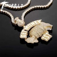 Wholesale TOPGRILLZ Candy Pendant Necklace Money Bag Hook quot GET MONEY quot With Gold Tennis Chain Hip Hop Punk Charm Jewelry For Men Women