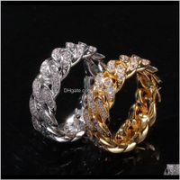 Wholesale Band Rings Mens Iced Out Cz Cubic Zirconia Gold Hip Hop Cuban Chain Ring Mm Fl Personalized Guys Club Rapper Jewelry Gifts For Men Drop Del