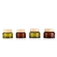 Wholesale 15g g g Amber Green Glass Cream Bottles Empty Lotion Jar With Inner Pad And Plastic Wooden Grain Cap