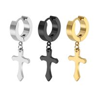 Wholesale Korea Punk Stainless Steel Crosses Pendant Earring For Men Women Ear Stud Piercing Clip On Black Gold Earrings Jewelry Dangle Chandelier