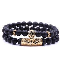 Wholesale 8mm Natural Stone Matte Agates Beads Male Pave CZ Skull Micro inlay Accessories Bracelet Bangle Sets For Mens Women Hand Jewelry Beaded Str