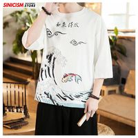 Wholesale Men s T Shirts Sinicism Store Men Oversize Cotton Vintage TShirts Summer Tees Loose Male Clothes Printing Chinese Style Tops1