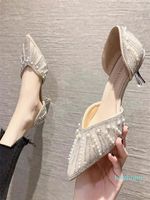 Wholesale Dress Shoes Sandals Stiletto Heels All Match Comfort For Women Shallow Mouth Summer Suit Female Beige Rhinestone High Pointed