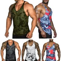 Wholesale Men Running Vest Camo Muscle Tee Gy Bodybuilding Stringer Tank Top Workout Summer Sport Fitness