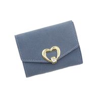 Wholesale Women PU Leather Heart Shaped Three fold Coin Purse Fashion Solid Color Short Wallet Snap Closure Portable Card Pack Wallet