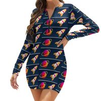 Wholesale Casual Dresses Saturn Dress Long Sleeve Polyester Teen Bodycon Daily Sale Beautiful Printed One Piece