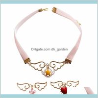 Wholesale Pendant Necklaces Fashion Pink Ribbon Jewelry Accessories Metal Enamel Angel Wing Star Heart Card Captor Sakura Zutyy Injcv