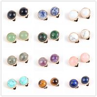 Wholesale Women mm Rose Quartz Stone Cabochons Gold Ear Cuff Crystal Earring Clips Tiger Eye Turquoises Amethysts Copper Earclip Decoration Jewelry