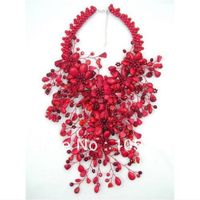 Wholesale Charming Jewelry Luck Red Color Coral Howlite Crystal Beads Wird Flower Heavy Statement Necklace