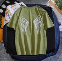 Wholesale Summer Fashion Men s T shirts Angel Wings Printed Trendy Short Sleeve Tee Shirt Rock Casual Rapper Glow Men s Clothing Tops