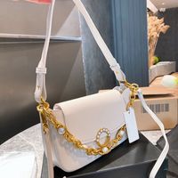 Wholesale Women Luxurys Designers Bags Curb Link With Pearls Chain Handle Totes Leather Crossbody Shoulder Messenger Armpit Underarm