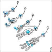 Wholesale Navel Bell Button Rings Body Jewelry Blue Series Belly Ring Jewellery Men Women Fashion Zircon Nail Alloy Five Piece Set Pattern Ll J2
