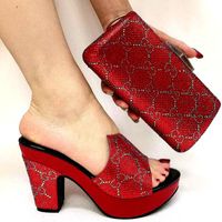 Wholesale Sandals High Grade Red Women Shoes Match Purse With Rhinestones Decoration African Dressing Pumps And Handbag Set A1068 Heel CM
