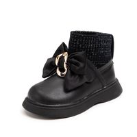 Wholesale Boots Kids Slip on Shoes Girl Knit Ankle Patent Leather Bowknot Child School Uniform Dress Thick Bottom Size