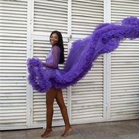 Wholesale Purple Po Shoot Tulle Robe Outfits For Black Women Tulle Long Sleeves See Through Maternity Poshoot Dresses Rulles Casual