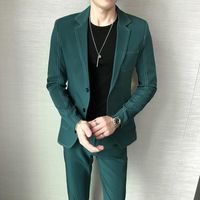 Wholesale Men s Suits Blazers Set Jacket Pants Casual Boutique College Style Personality Line Design Solid Color Suit Coat Trousers
