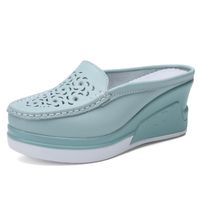 Wholesale Summer Women Platform Slipper Floral Flats Breathable Leather Casual Shoes Slip on Comfortable Nurses Shoe Wedges Sandals