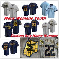 Wholesale Custom Milwaukee Men Women youth Jersey ADAMES Christian Yelich Ryan Braun Justin Smoak Lorenzo Robin eric yardley Brewers Baseball Jerseys