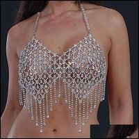 Wholesale Other Body Jewelry Bling Rhinestone Bra Crops Breast Chain Women Crystal Fringe Tassel Hollow Out Strap Necklace Female Beach Party Drop Del