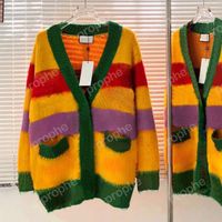 Wholesale 100th Anniversary Womens Sweaters Men Women Rainbow Knit Pullover Cardigan Contrast Color Stripe Sweatshirts Fashion Letters Vest Styles