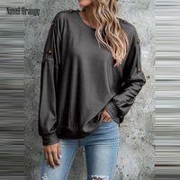 Wholesale Women s Blouses Shirts Women Solid Long Sleeve Loose Pullover Spring Autumn O Neck Button Ladies Top Blouse Plus Size XL Streetwear Sweat