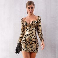 Wholesale Casual Dresses Miss Water Spring Summer Women Sequin Dress Long Sleeve Gold Mini Bodycon Club Celebrity Evening Party Vestidos
