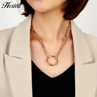 Wholesale Metal Hesiod Chain Type Ring Pendant Necklace Fashion Gold Or Silver Plated Color Party Charm Jewelry Accessories For Women Chokers