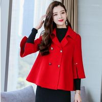 Wholesale Woolen Coats Korean Short Spring Autumn British Style Fashion Double breasted Thin Cape Type Cashmere Overcoat Women s Clothing Wool Blend