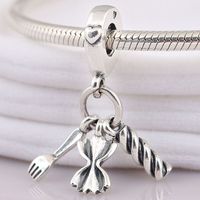 Wholesale Original Italy Pasta and Fork with Love Heart Pendant Beads Fit Sterling Silver Charm Pandora Bracelet Bangle Diy Jewelry