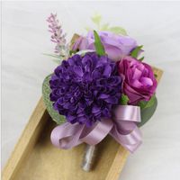 Wholesale Creative Dark Purple Rose Corsage Wrist Flowers Groomsman Article Wedding Party Decorative Corsage Wrist Wreaths