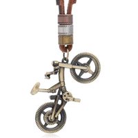 Wholesale Fashion Vintage Bronze Bike Pendant Necklace Retro Bicycle Metal Charm Genuine Leather Adjustable Long Chain Hiphop Punk Jewelry Necklaces