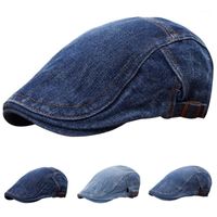 Wholesale Autumn Jeans Beret Hat For Men Women Casual Outdoor Unisex Denim Cap Fitted Sun Flat Fashion Dark Blue Berets