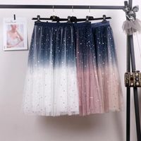 Wholesale Skirts Women Gradient Mesh Tutu Skirt Ladies Elegant Sequin Glitter Layered Tulle Midi A Line Prom Party Star