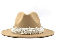 Wholesale Wool Jazz Fedora Top Hats Casual Women Pearl Ribbon Felt Hat Panama Trilby Formal Party Cap CM colors