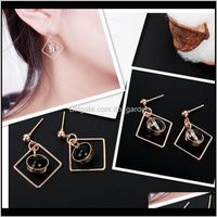 Wholesale Jewelry Drop Delivery Fashion Antique Geometry Square Round Circle Bead Earrings Eardrop Gold Plated Alloy Earring Stud For Women Girls