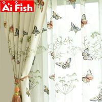Wholesale Curtain Drapes Pastoral High Grade Organza Embroidered Fabric Luxury Butterfly Gauze Window For Living Room Blackout Bedroom